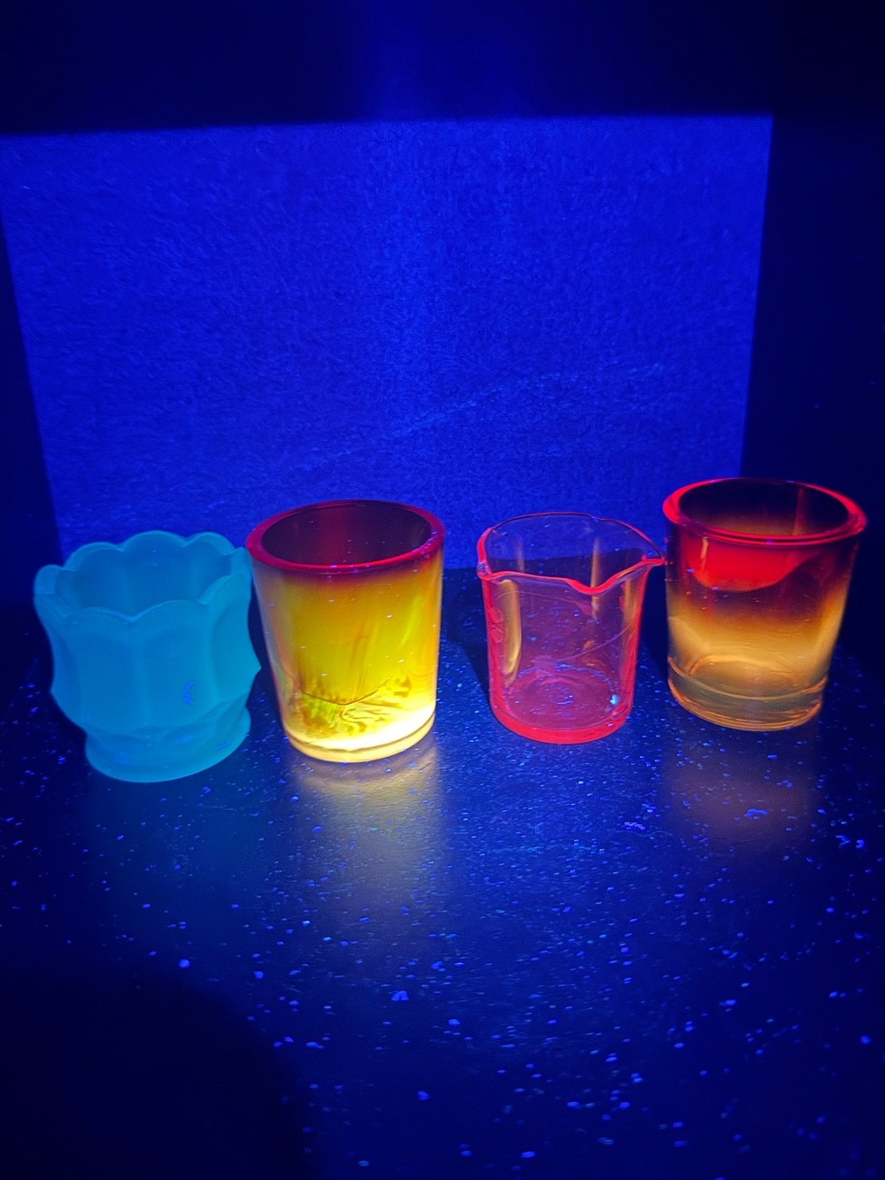Lot of 4 Vintage Colorful Glass Candle Votive/Shot Glasses Red, Blue, Rose color